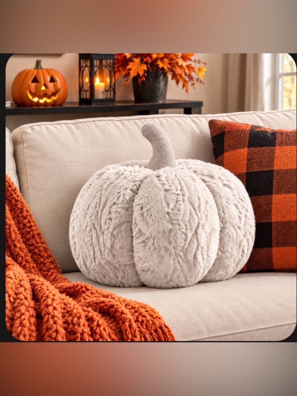 Plush Cream Pumpkin Decorative Pillow - Cozy Fall Accent